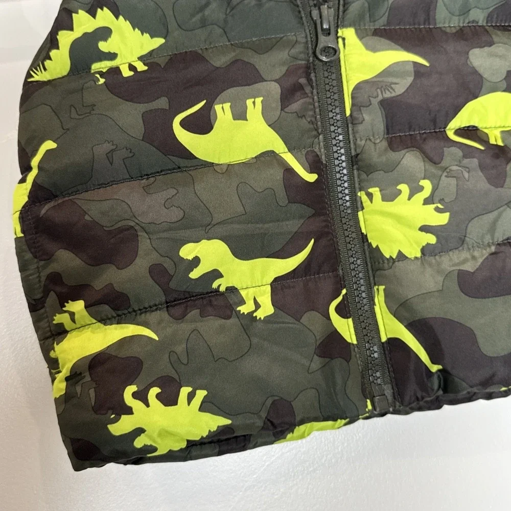 Member's Mark Dinosaur Camo Puffer Vest Boys 12 Months Hooded Green Pockets